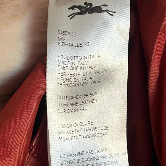 Longchamp • Authentic Red Lamb Leather Button Front Coat - Picture 8 of 11